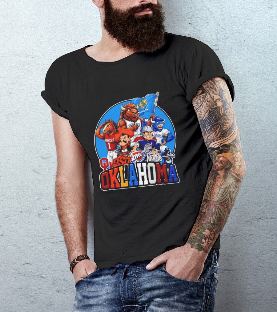 Oklahoma Sooners OSU OKC Thunder Drillers Oilers Mascots Collection T-Shirt