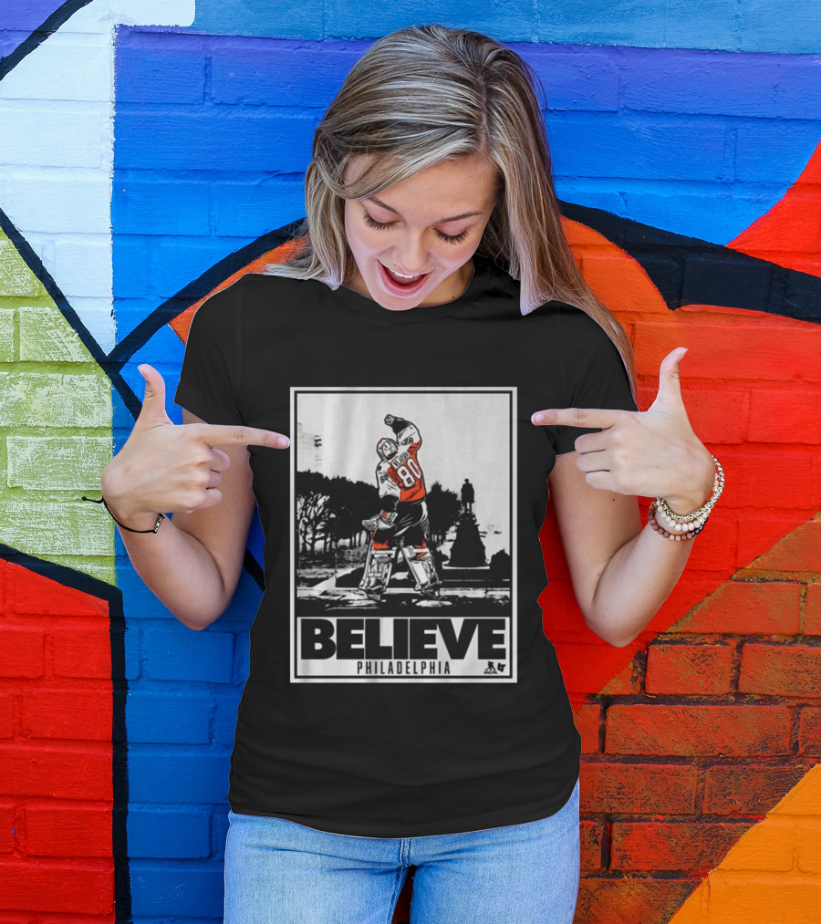 Dan Vladar 80 Jersey Believe Philadelphia Statue Hockey Scene T-Shirt
