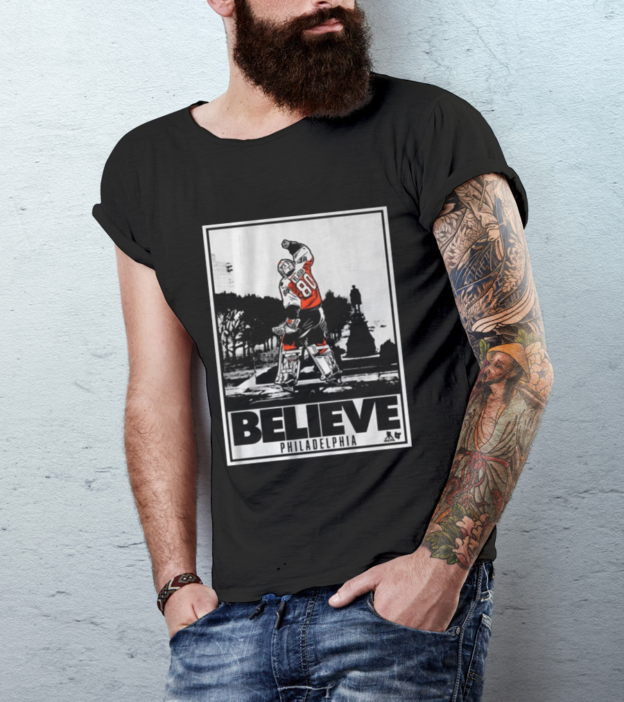 Dan Vladar 80 Jersey Believe Philadelphia Statue Hockey Scene T-Shirt