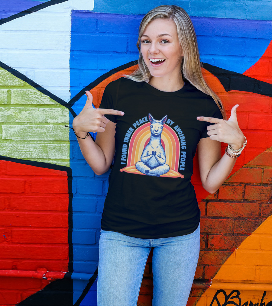 I Found Inner Peace By Avoiding People Meditating Llama Rainbow T-Shirt