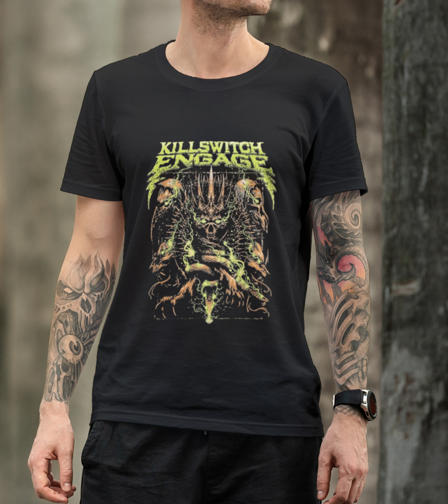 Killswitch Engage Skullcrown Spiked Skull With Green Flames T-Shirt