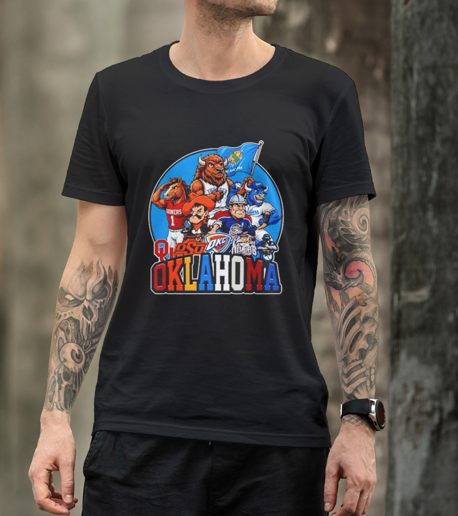 Oklahoma Sooners Cowboys Thunder Oilers Mascot Collage T-Shirt