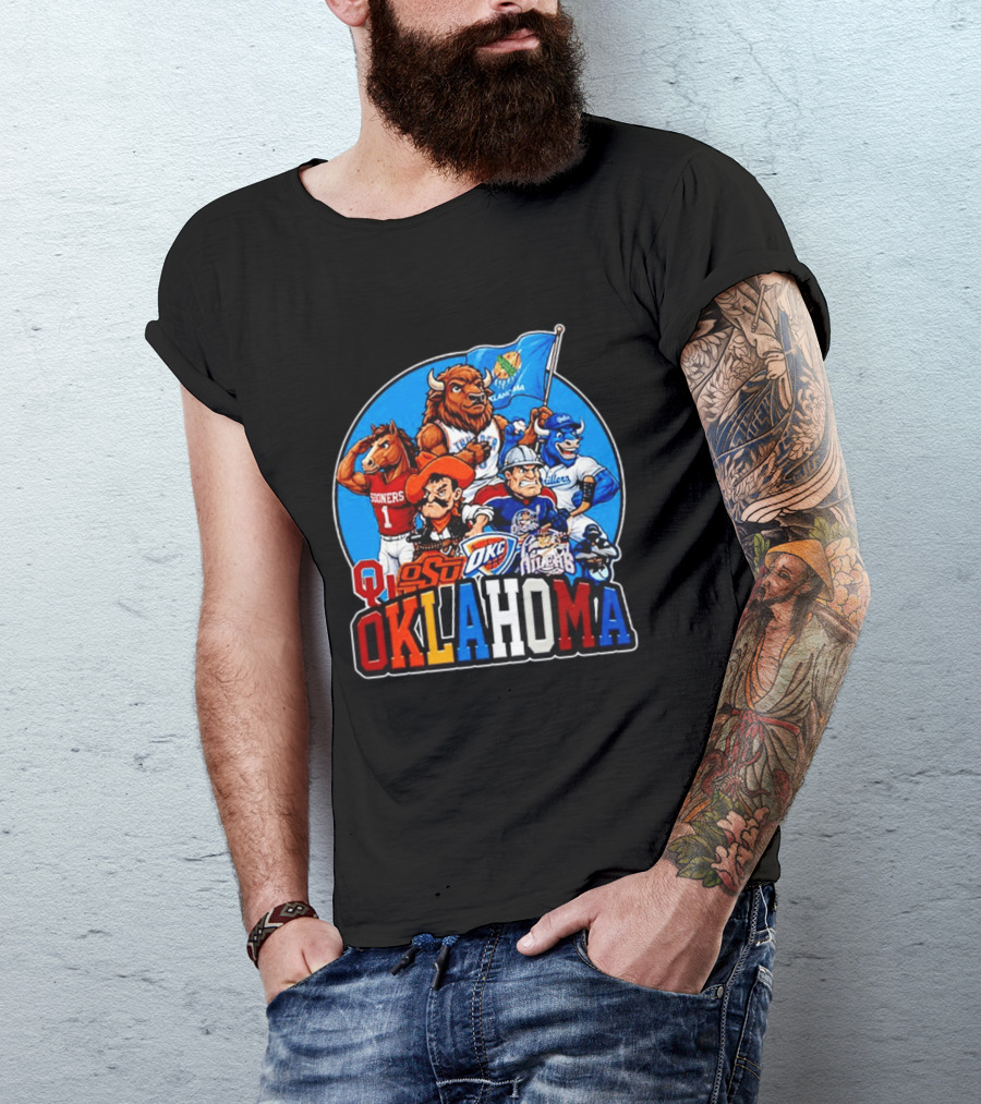 Oklahoma Sooners Cowboys Thunder Oilers Mascot Collage T-Shirt