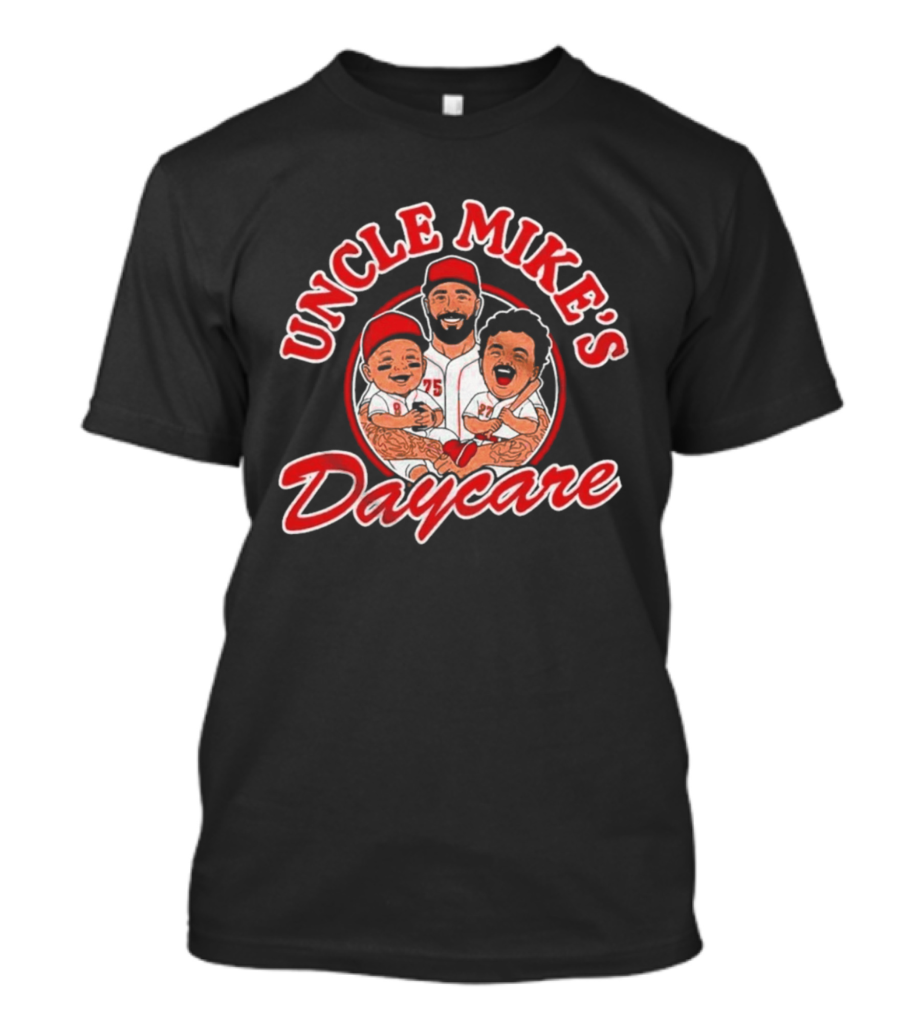 Uncle Mike's Daycare 75 Red Cap Family Fun Sports Team T-Shirt