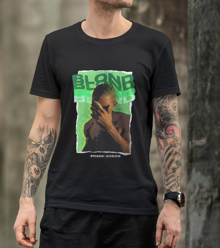 BLOND Frank Ocean Album Cover Art With Green Text And Contemplative Pose T-Shirt