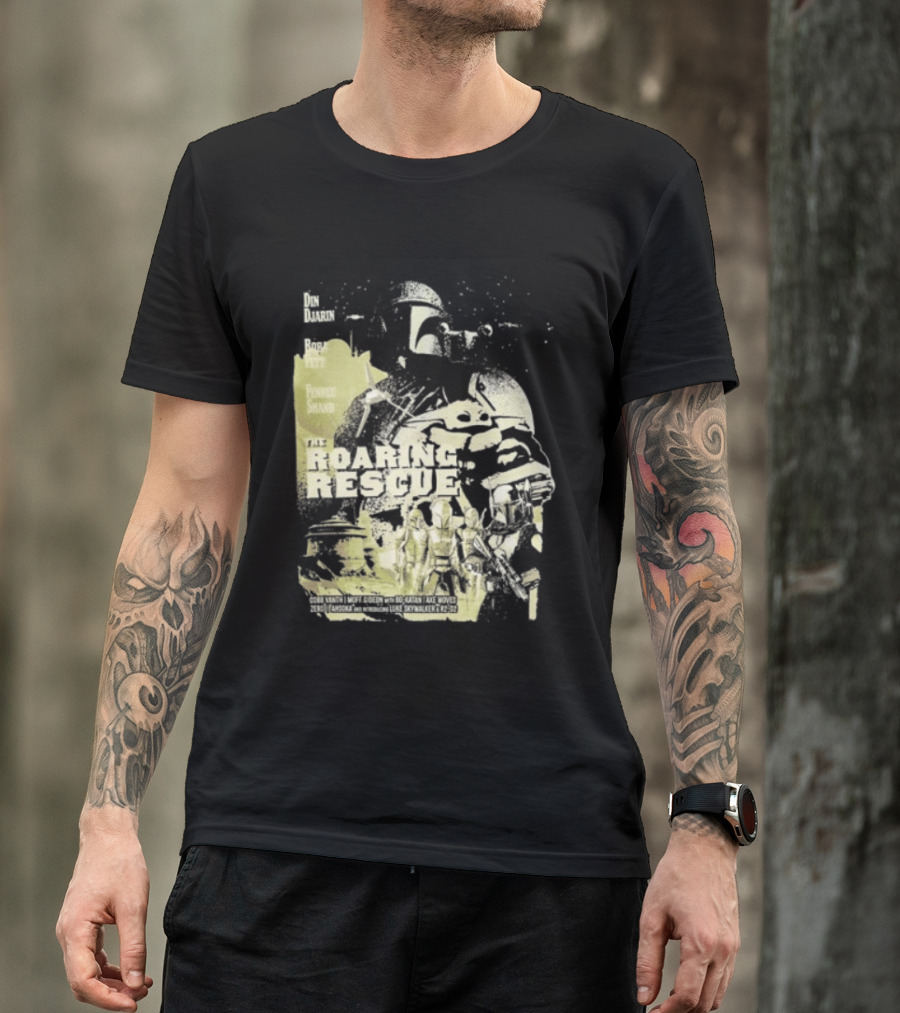 Heroes Villains Star Wars Din Djarin Boba Fett Fennec Shand Roaring Rescue 2026 T-Shirt