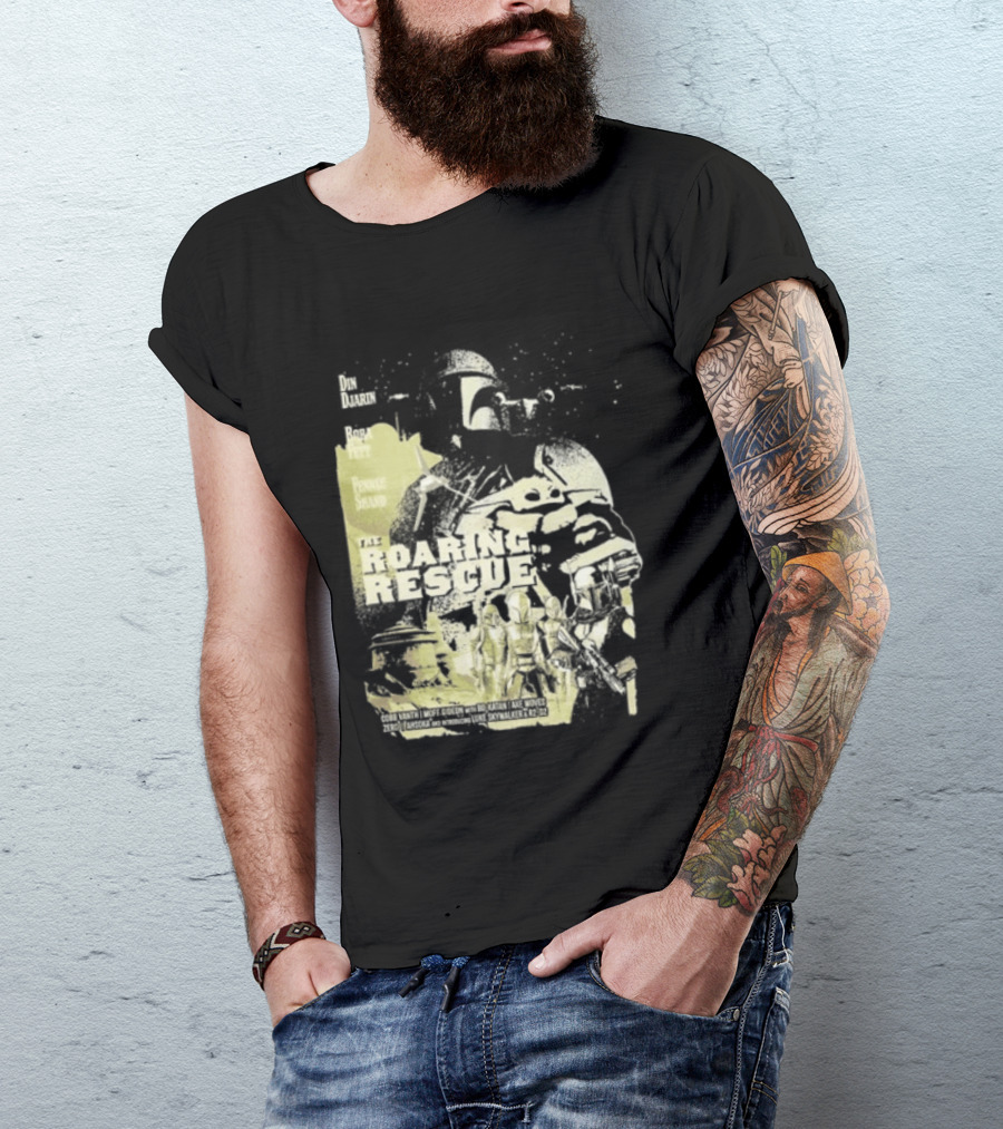 Heroes Villains Star Wars Din Djarin Boba Fett Fennec Shand Roaring Rescue 2026 T-Shirt