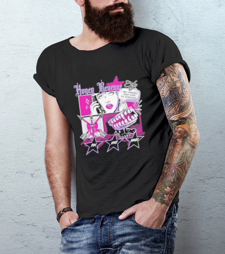 Honey Revenge Comic Style Pink And Black Lips Starburst T-Shirt