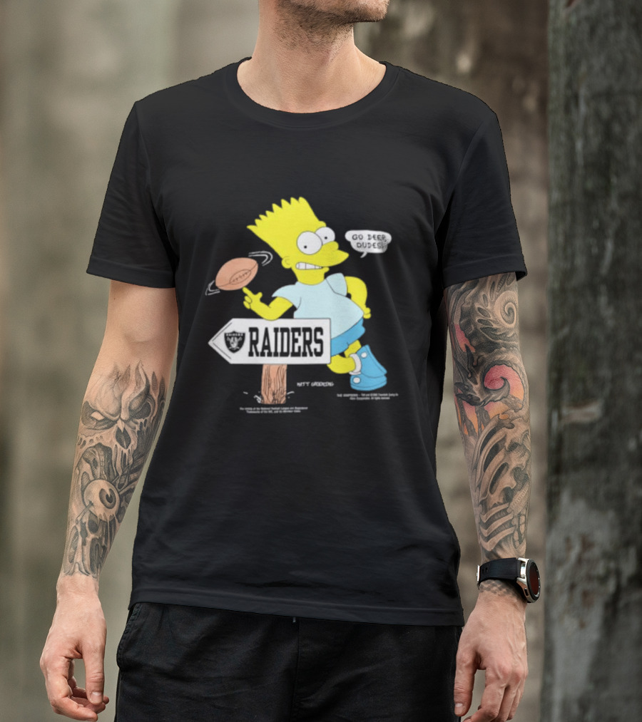 Raiders Bart Simpson Football Spin Near Raiders Sign T-Shirt