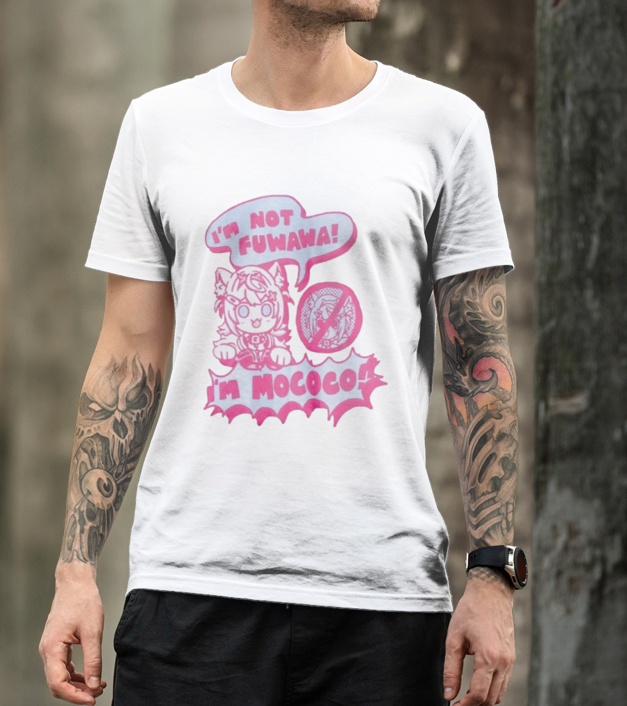 I'm Not Fuwawa I'm Mococo Anime Character Expression Pink And White Speech Bubbles T-Shirt