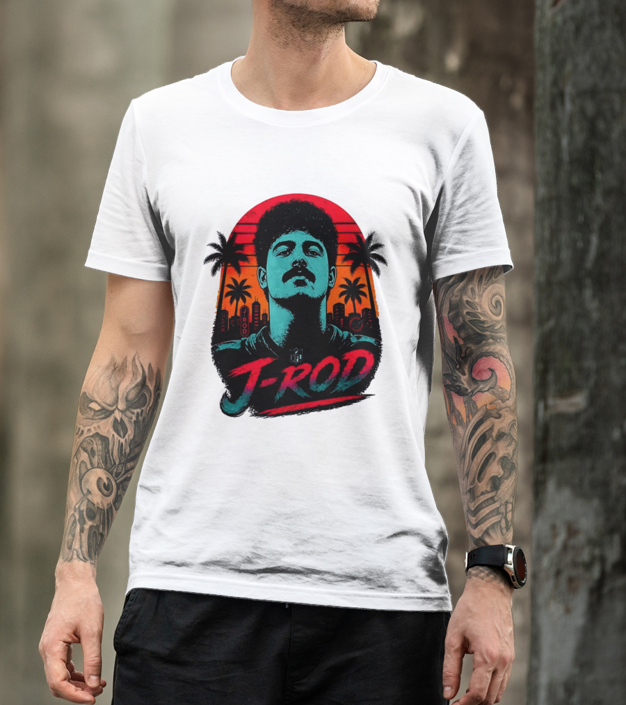 J Rod Retro Sunset Vibes With NFL And Palm Trees T-Shirt