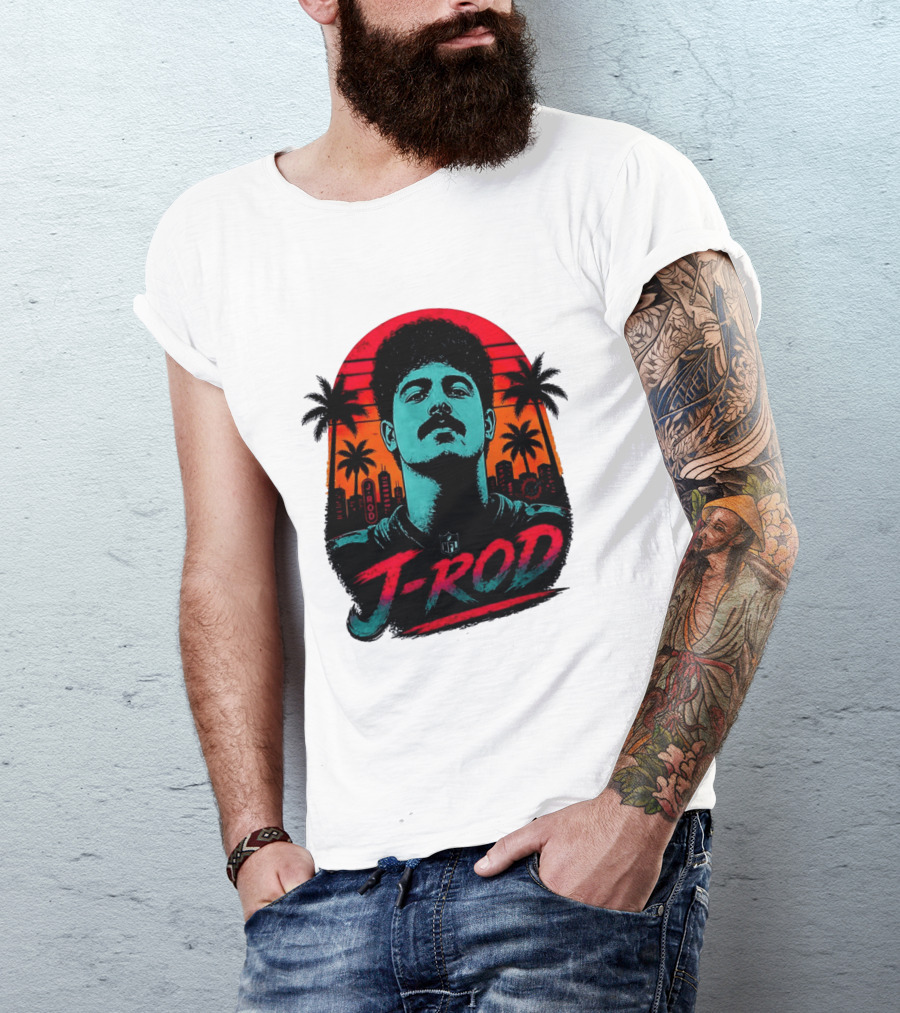 J Rod Retro Sunset Vibes With NFL And Palm Trees T-Shirt
