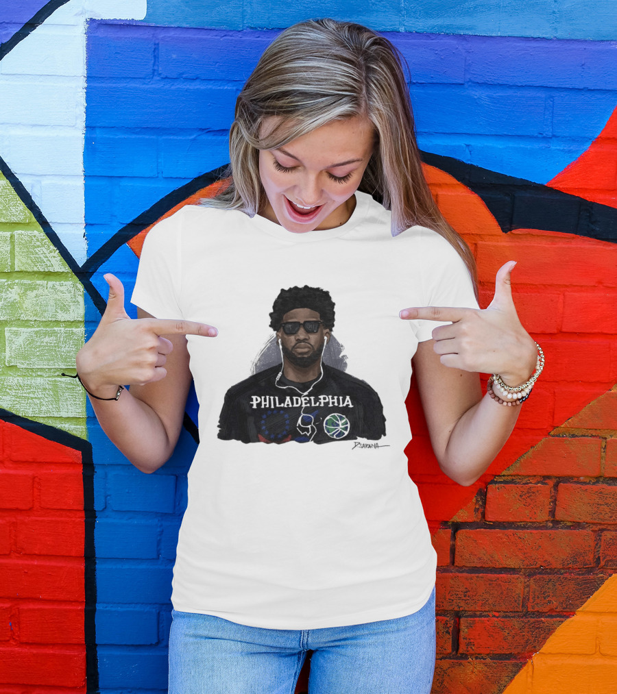 Philadelphia Basketball Sixers Joel Embiid Artwork By D. Sarana T-Shirt