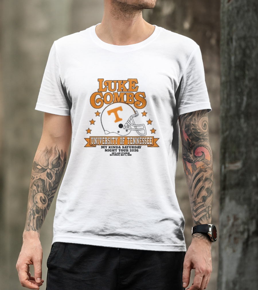 Luke Combs Neyland 05.02.2026 University Of Tennessee Football Helmet Stars Orange T-Shirt