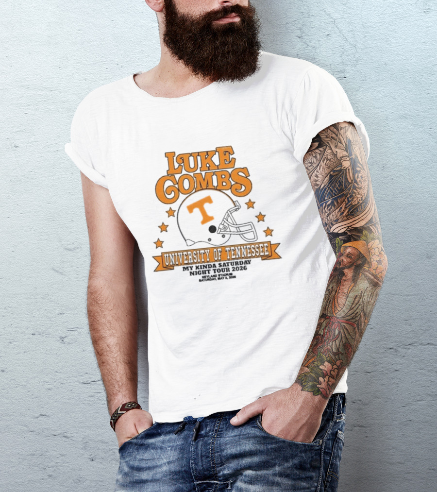 Luke Combs Neyland 05.02.2026 University Of Tennessee Football Helmet Stars Orange T-Shirt