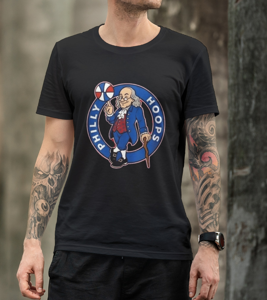 Ben Franklin Philly Hoops Basketball Icon With Dribbling Ball T-Shirt