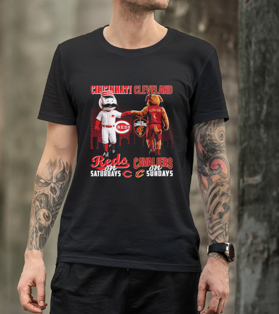 Cincinnati Reds Saturdays Vs Cleveland Cavaliers Sundays Skyline T-Shirt