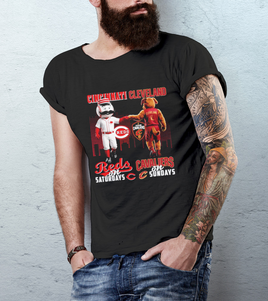 Cincinnati Reds Saturdays Vs Cleveland Cavaliers Sundays Skyline T-Shirt