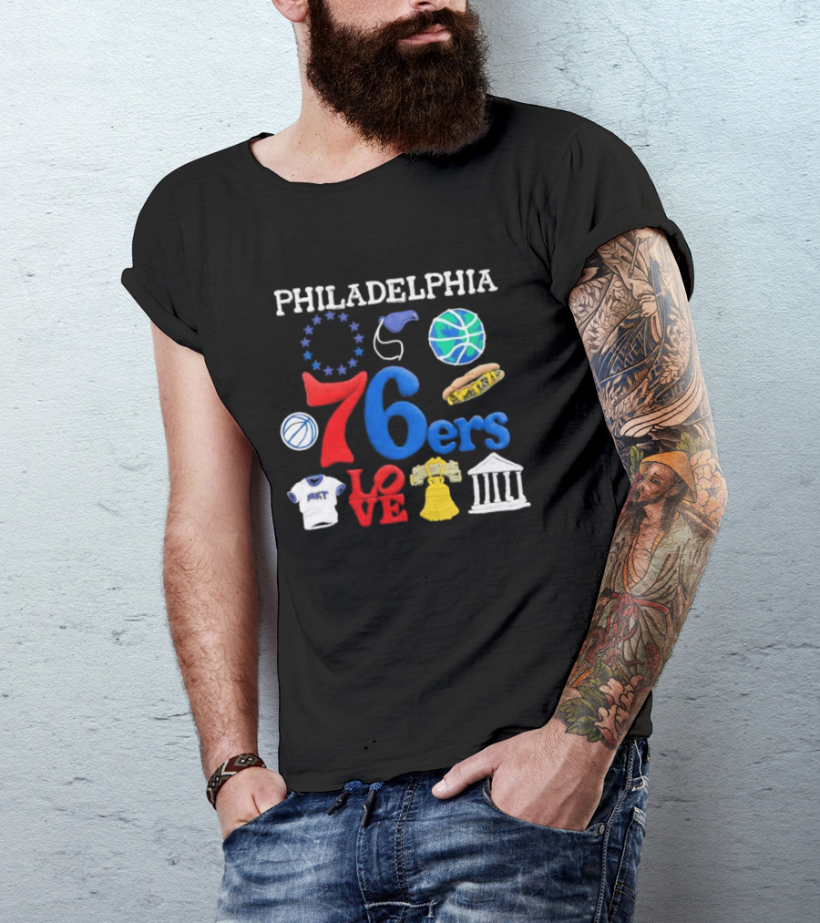 Philadelphia 76ers Claymation Icons Hot Dog Liberty Bell Basketball LOVE Statue City T-Shirt