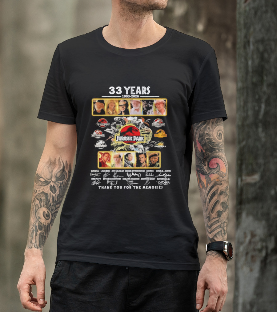 33 Years 1993 2026 Jurassic Park Thank You For The Memories Signatures T-Shirt