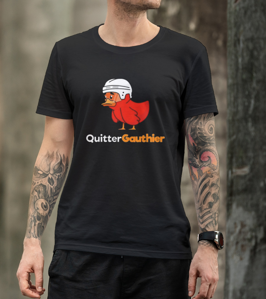 Philadelphia Flyers Quitter Gauthier 2026 NHL Hockey Controversial Helmeted Duck T-Shirt