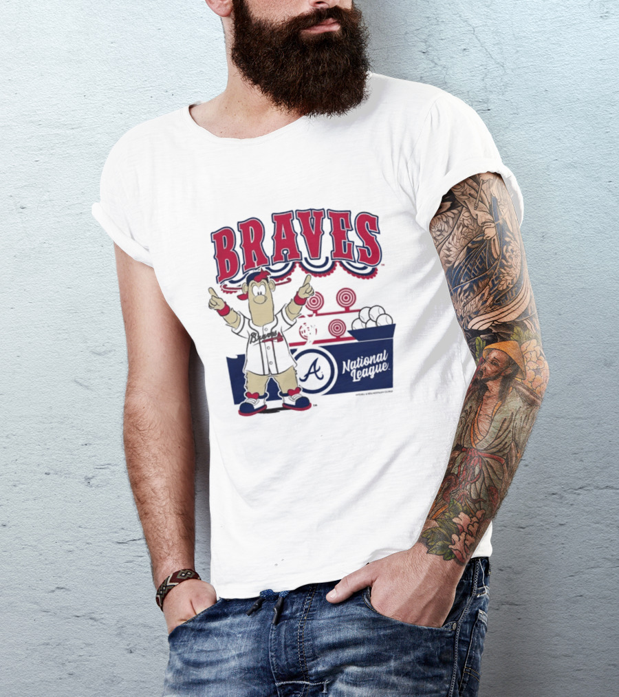 Atlanta Braves Mitchell & Ness Cream Step Back Up Cartoon Character National League T-Shirt