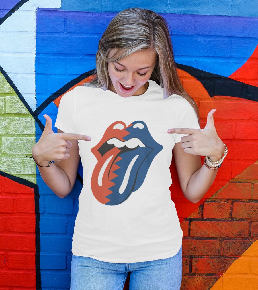 Rolling Stones Big Mouth Tongue Rare Red Blue Contrast T-Shirt