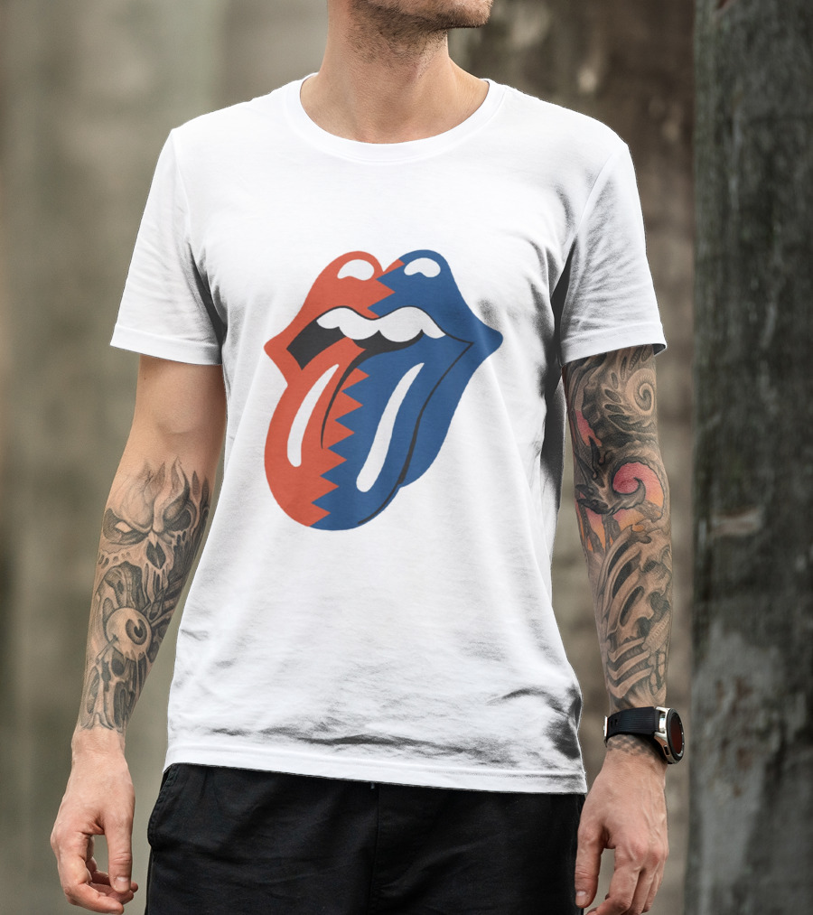 Rolling Stones Big Mouth Tongue Rare Red Blue Contrast T-Shirt
