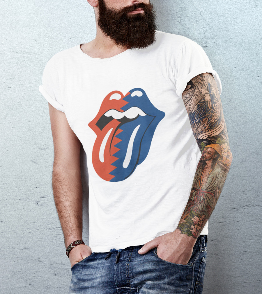 Rolling Stones Big Mouth Tongue Rare Red Blue Contrast T-Shirt