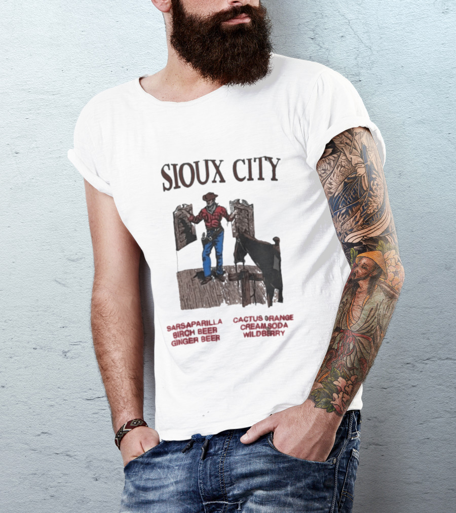 Sioux City Sarsaparilla Birch Beer Ginger Beer Cactus Orange Cream Cola Wildberry Cowboy Saloon Scene T-Shirt