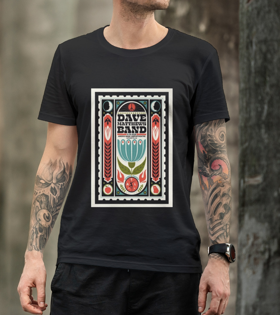 Dave Matthews Band 5 15 2026 Ameris Bank Amphitheatre Alpharetta GA Peace Symbol Floral T-Shirt