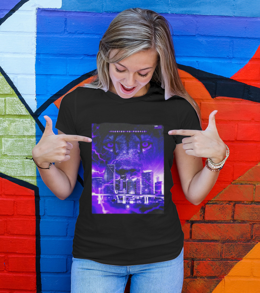 Florida Is Purple Orlando City SC Lion City Skyline Lightning T-Shirt