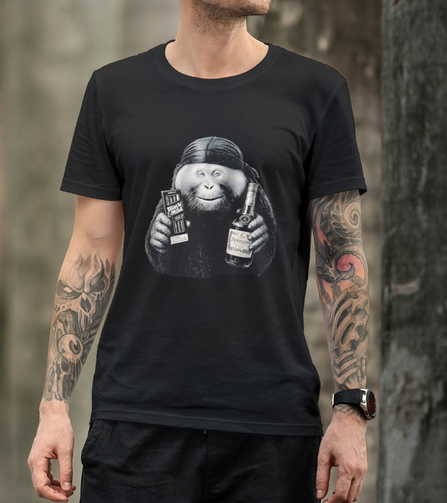Gorilla Holding Black And Mild With Hennessy Bottle Combination T-Shirt