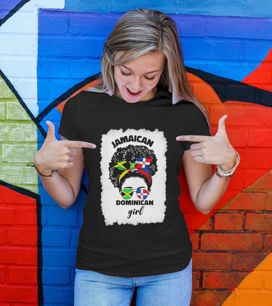 Jamaican Dominican Girl Afro Headwrap Flag Sunglasses T-Shirt