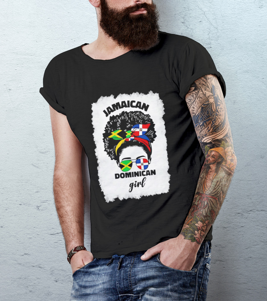 Jamaican Dominican Girl Afro Headwrap Flag Sunglasses T-Shirt