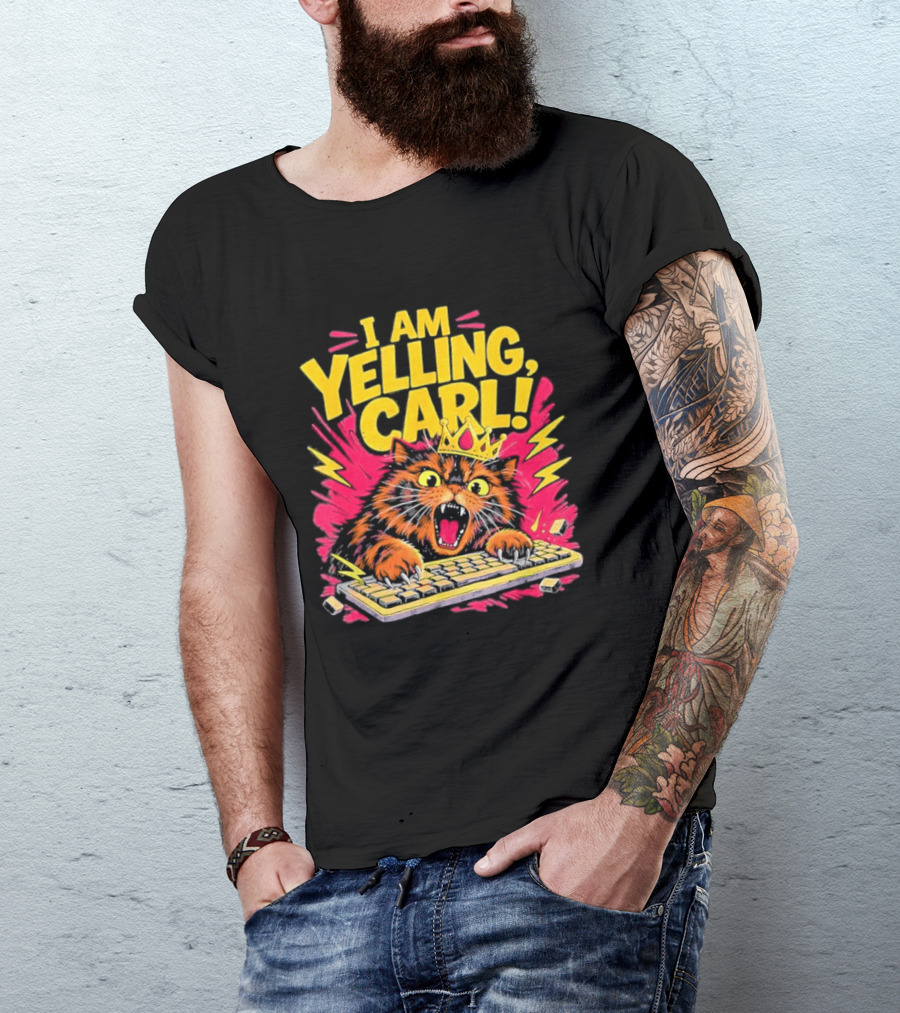 I Am Yelling Carl Cat Keyboard Meme With Donut Crown T-Shirt