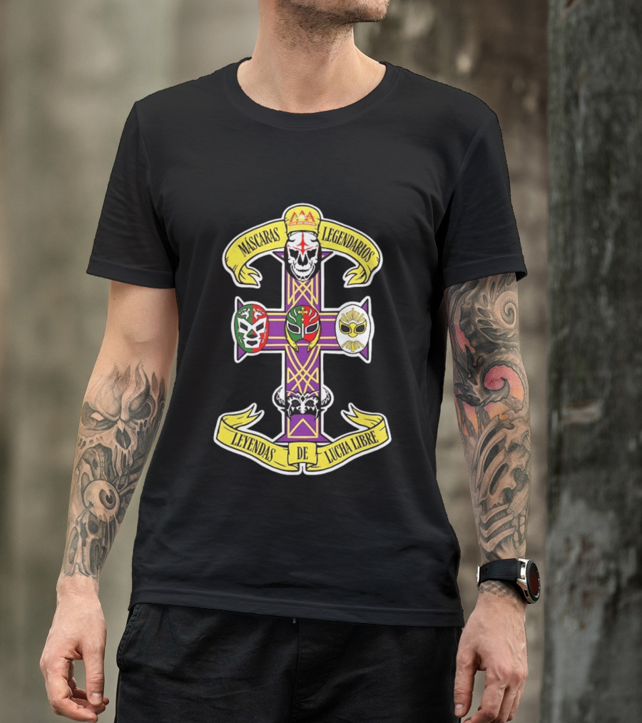 Máscaras Legendarios Leyendas De Lucha Libre Cross Skulls And Masks T-Shirt