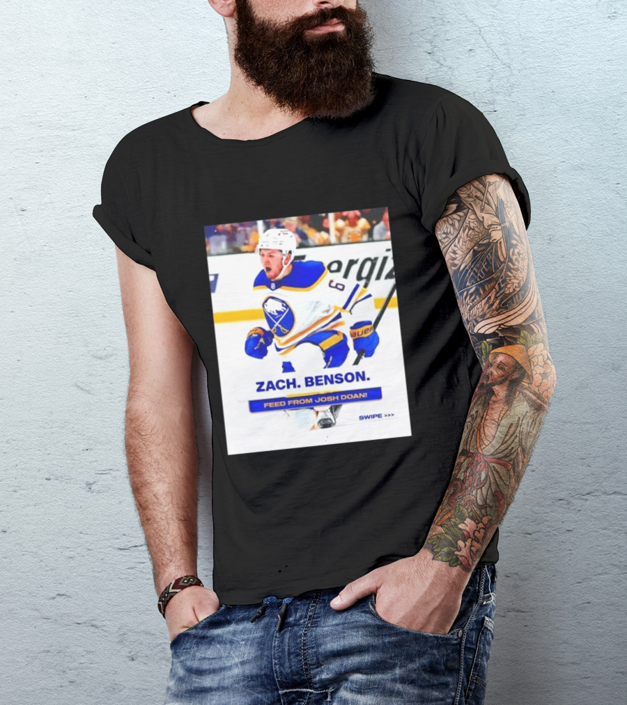 Zach Benson Buffalo Sabres Feed From Josh Doan Swipe T-Shirt