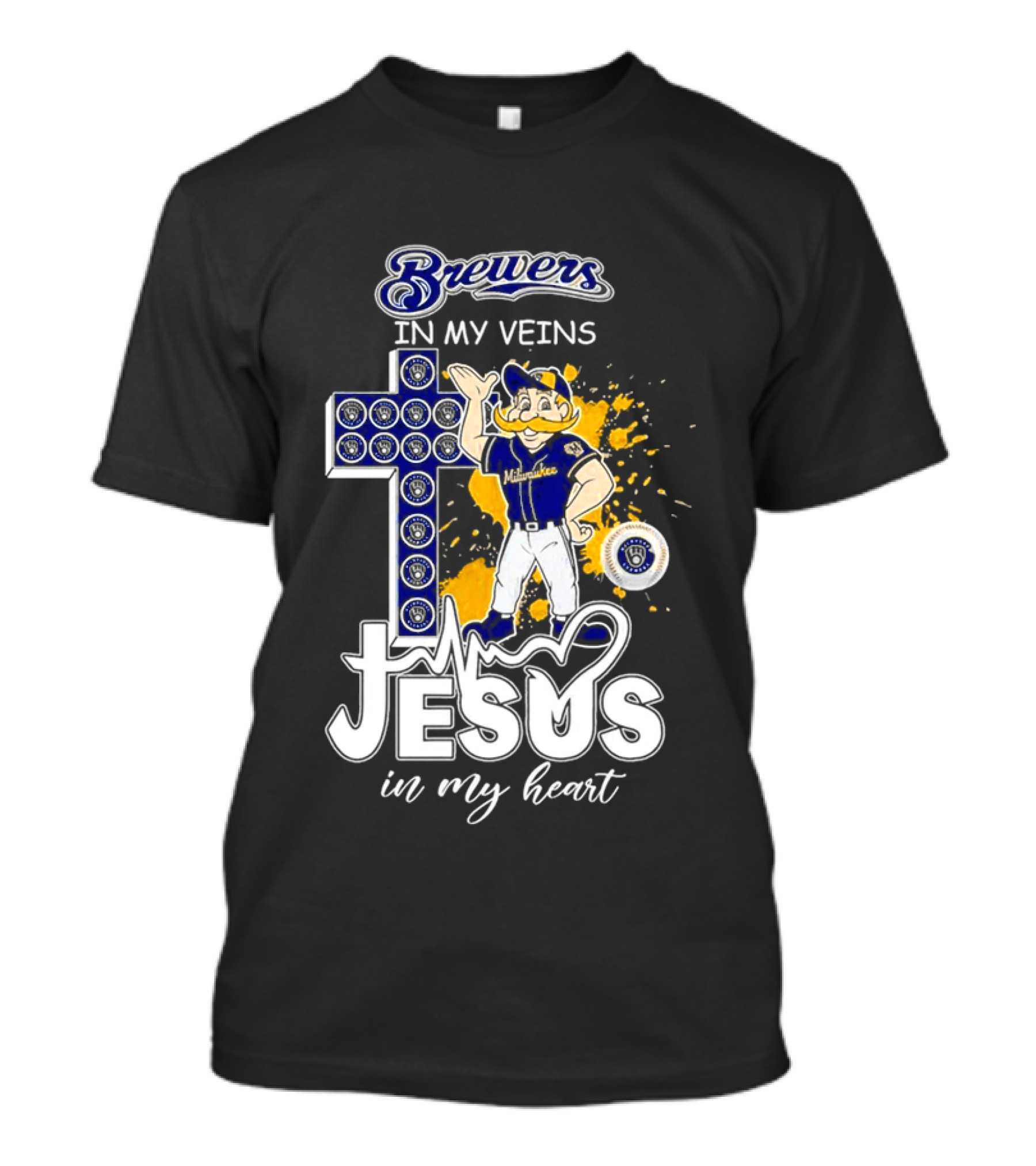 Brewers In My Veins Jesus In My Heart With Cross And Brewman T-Shirt