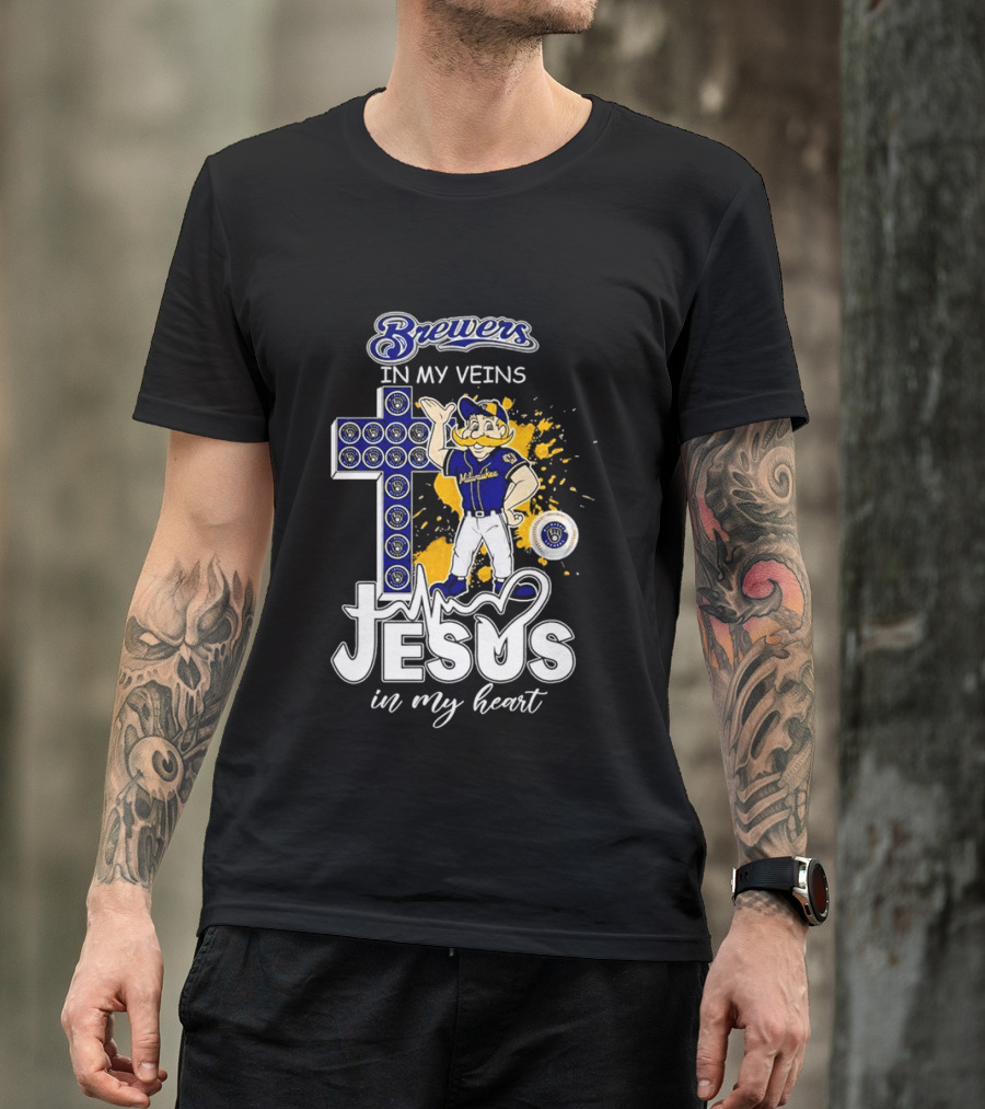 Brewers In My Veins Jesus In My Heart With Cross And Brewman T-Shirt