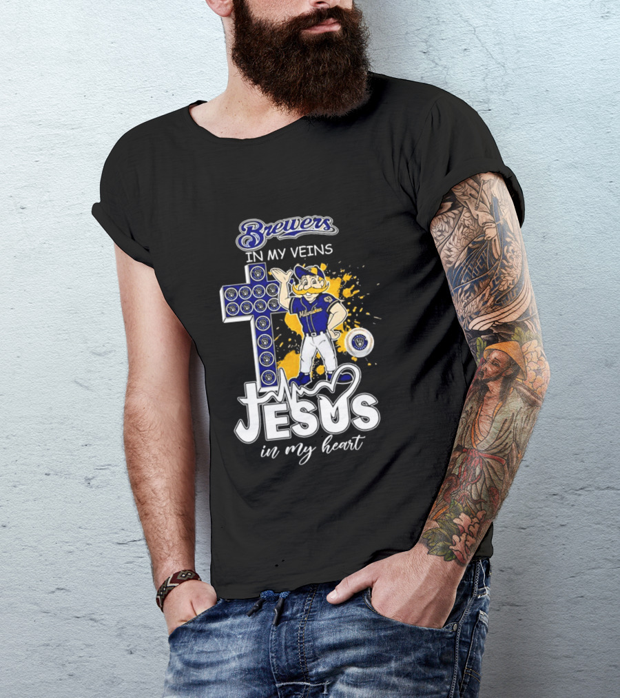 Brewers In My Veins Jesus In My Heart With Cross And Brewman T-Shirt