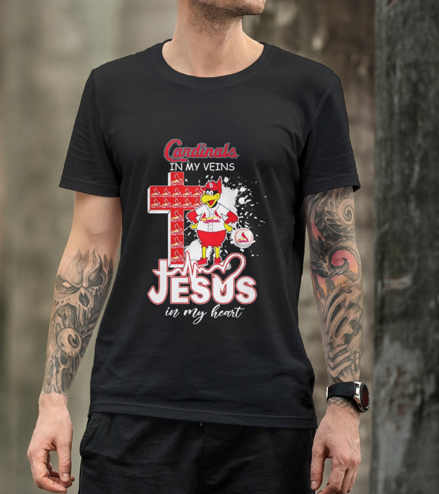 Cardinals In My Veins Jesus In My Heart Cross T-Shirt