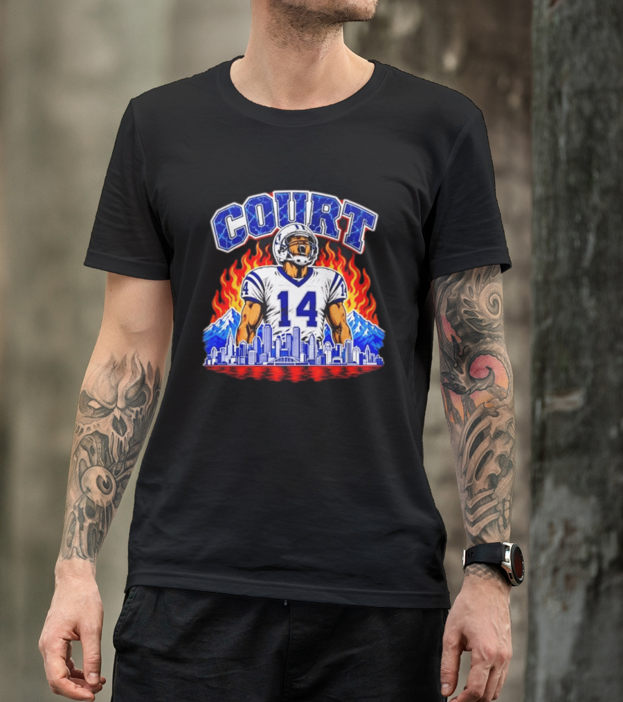 Courtland Sutton Court 14 Skyline Flames Broncos T-Shirt