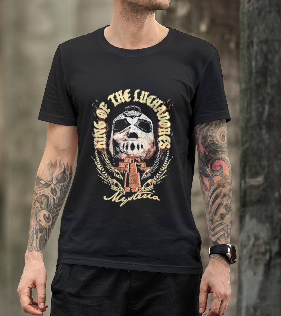 King Of The Luchadores Mysterio Aztec Pyramid Mask T-Shirt