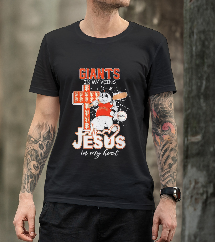 Giants In My Veins Jesus In My Heart Baseball Cross T-Shirt