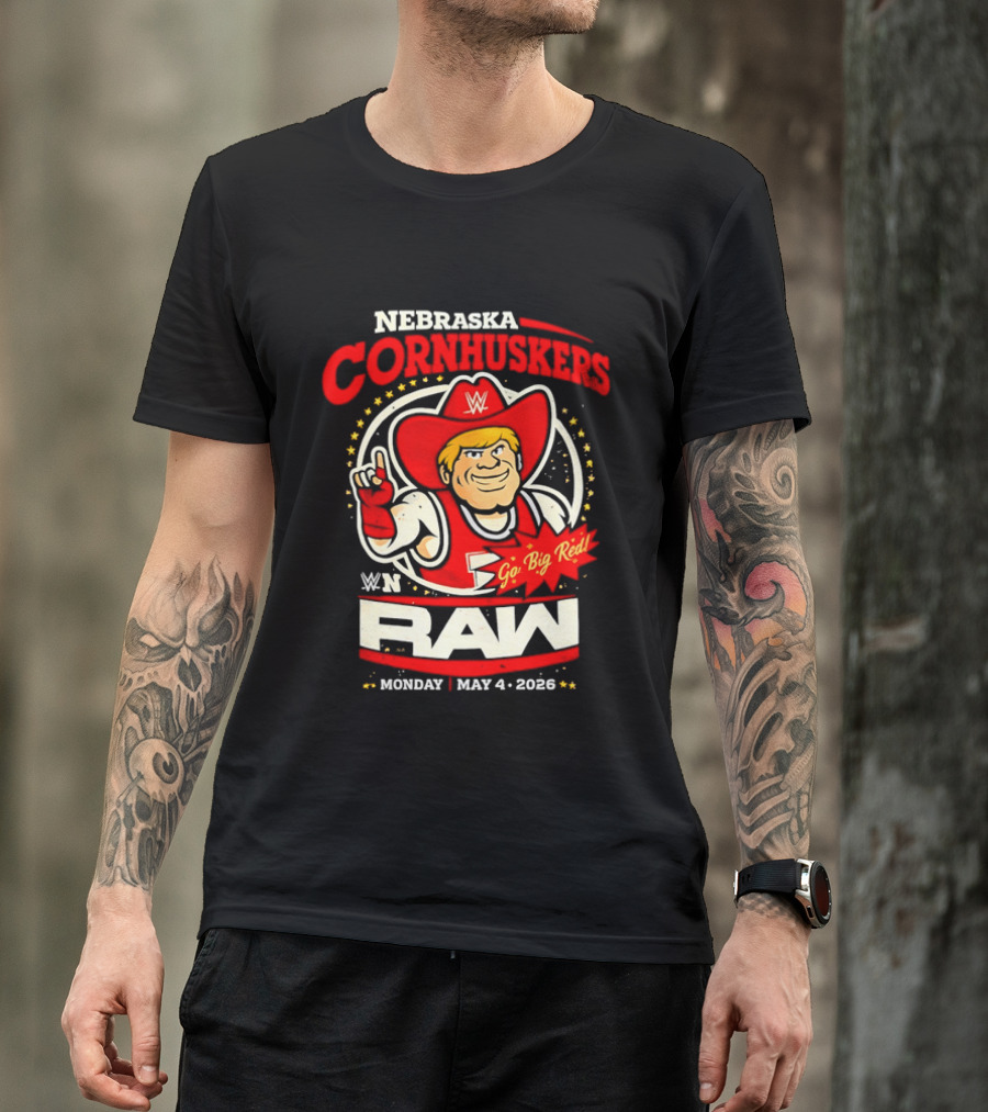 Nebraska Cornhuskers Herbie Husker WWE RAW Go Big Red May 4 2018 T-Shirt