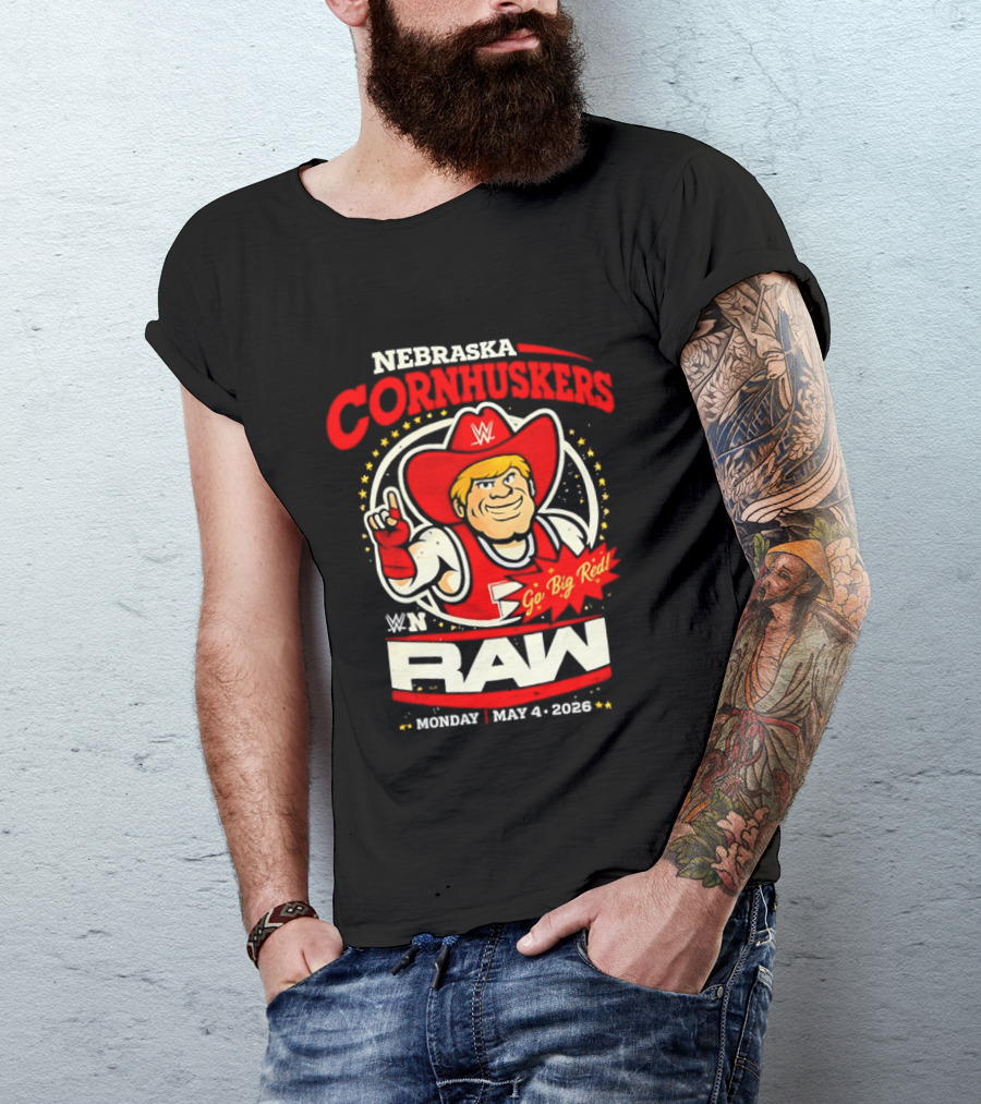 Nebraska Cornhuskers Herbie Husker WWE RAW Go Big Red May 4 2018 T-Shirt