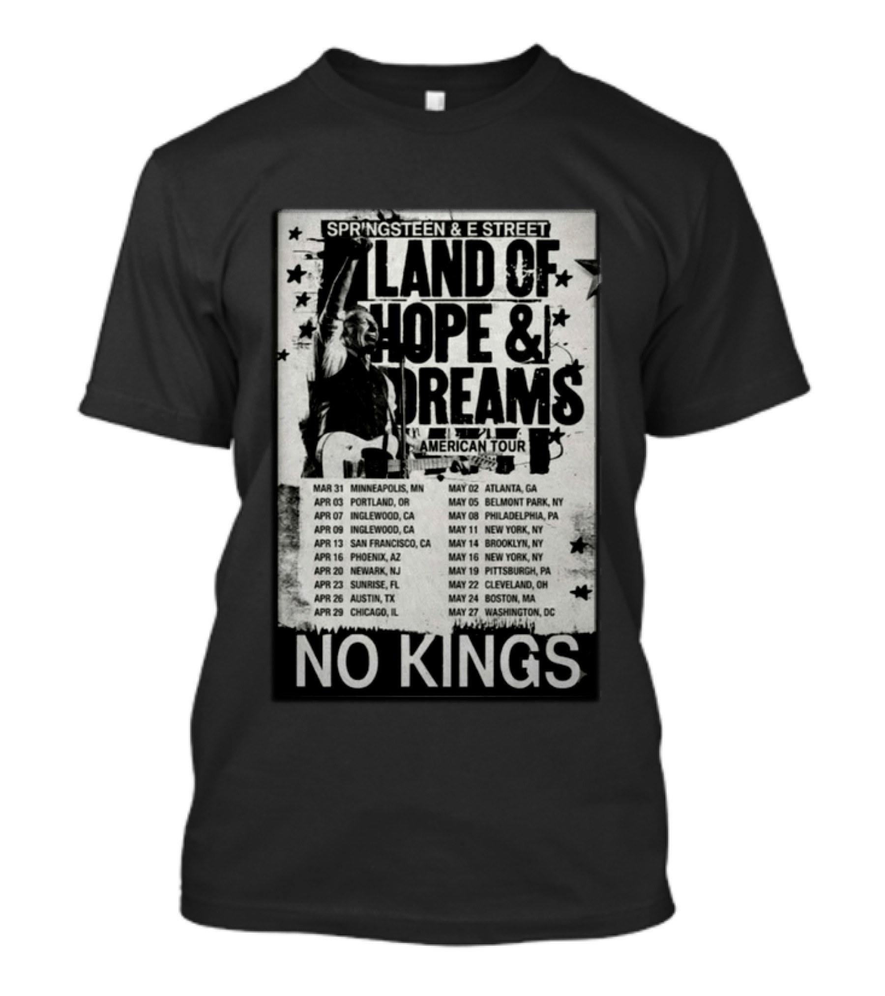Springsteen E Street Band Land Of Hope & Dreams American Tour No Kings T-Shirt