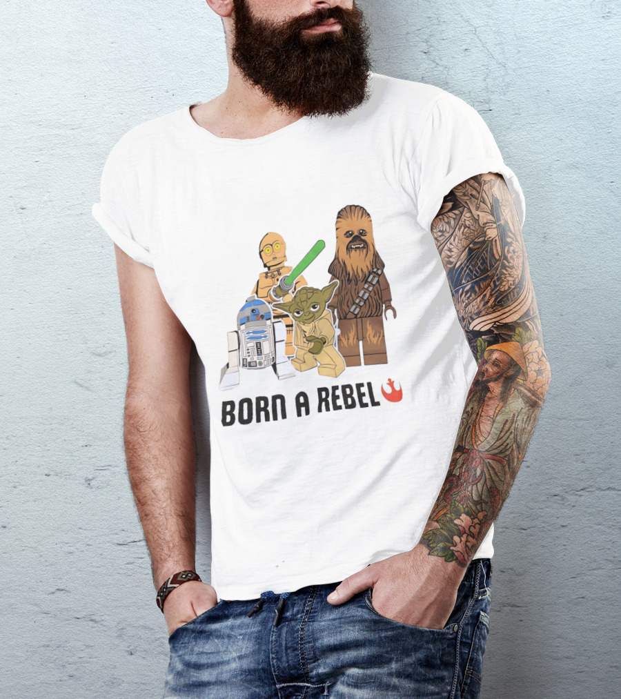 Born A Rebel Star Wars LEGO Characters Yoda Chewbacca R2 D2 C 3PO T-Shirt