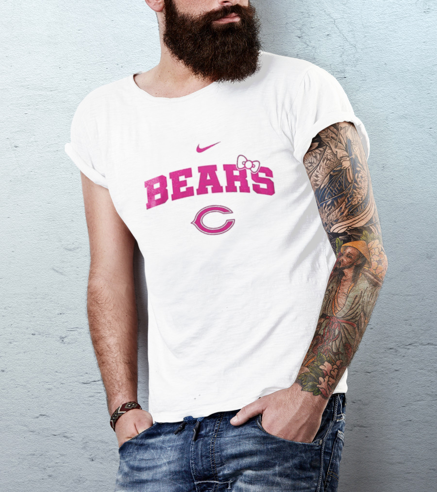 Nike Hello Kitty Bears Pink Bow Chicago Bears Collaboration T-Shirt